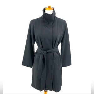 Eileen Fisher Black High Neck Hidden Button Tie Waist Jacket